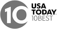The image shows the "USA TODAY 10BEST" logo, featuring the number 10 within a circular design followed by the text "USA TODAY 10BEST."